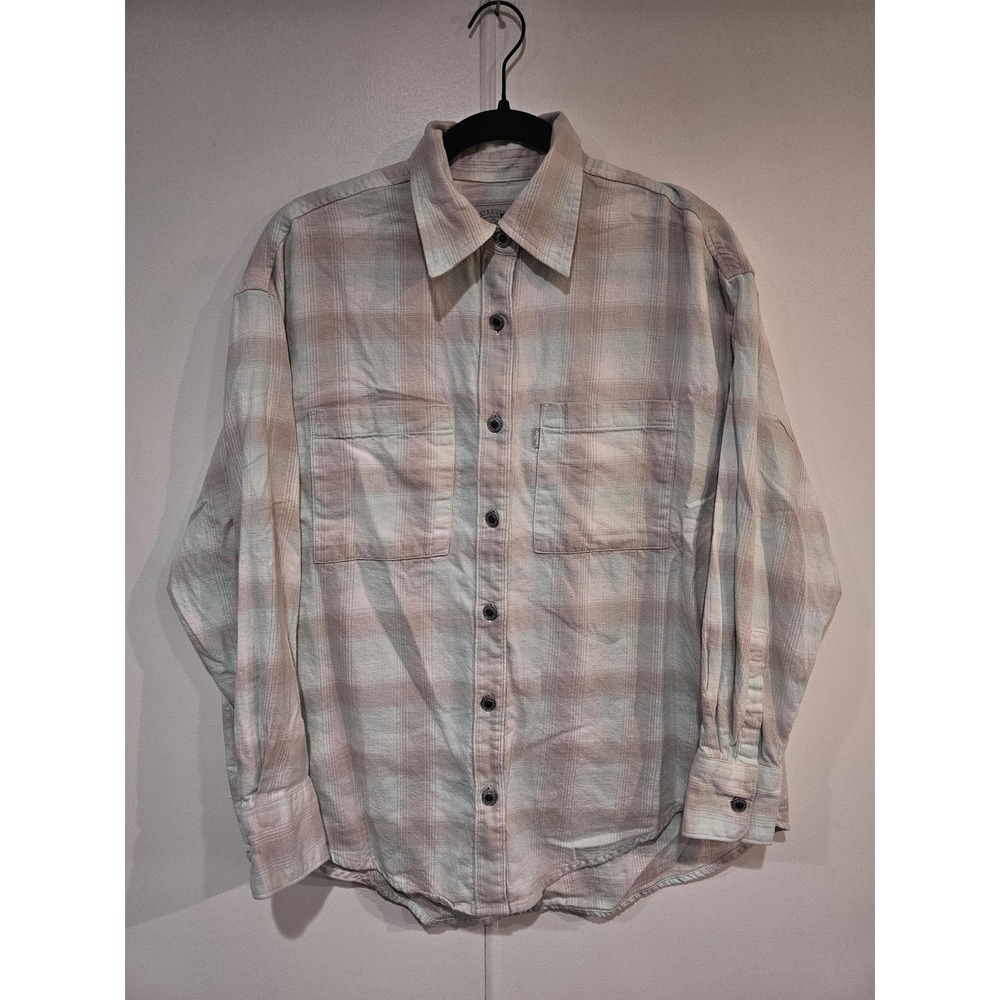 Levi's SilverTab Shirt Mens XS Beige Plaid Long‎ Sleeve Button Up Casual Cotton
